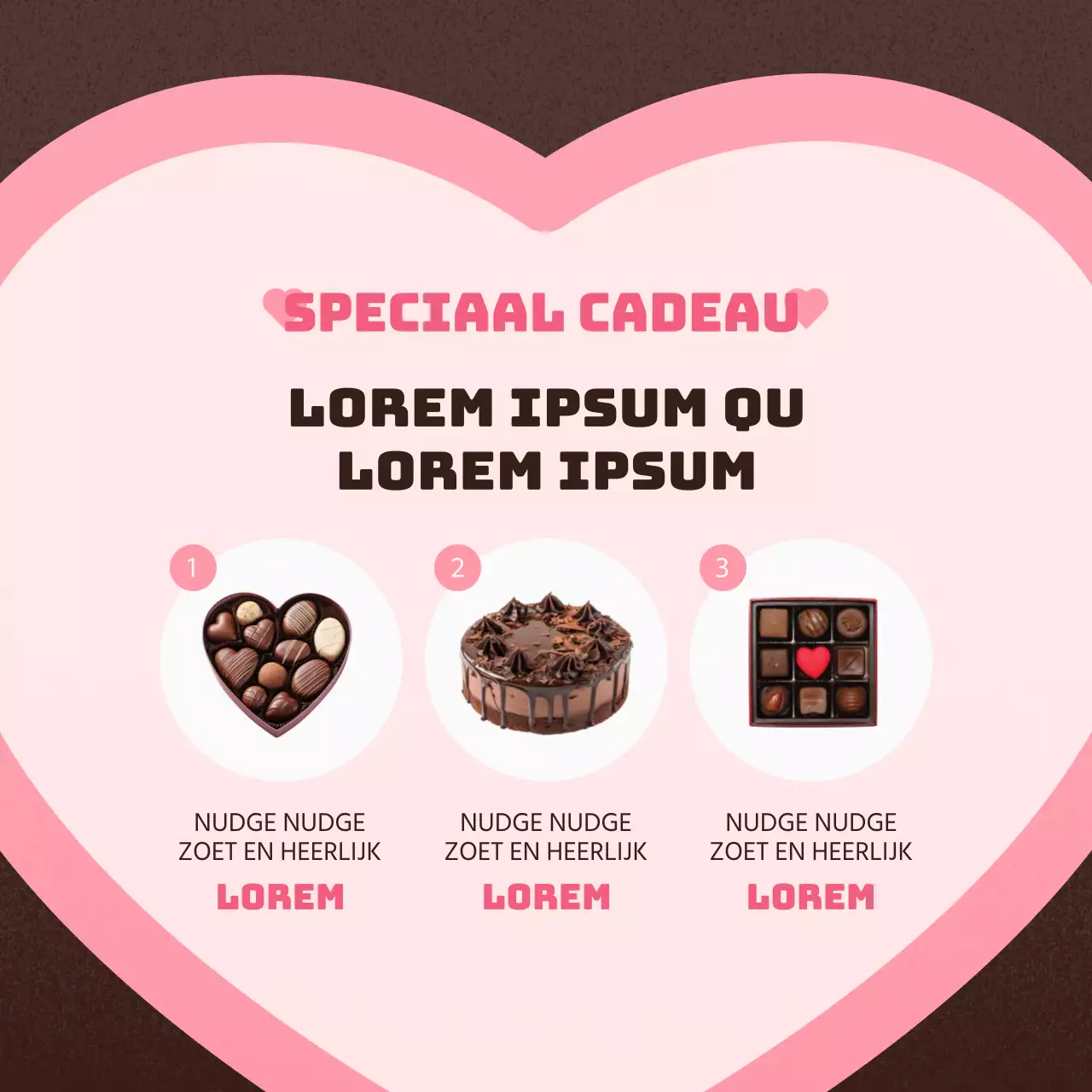 Kitscherige Valentijnsadvertentie in roze en bruin