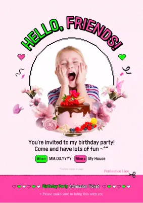 Hilarious birthday party invitation in pink and chartreuse.