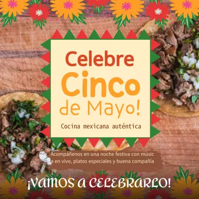 Kitsch amarillo y naranja Anuncio de restaurante del Cinco de Mayo