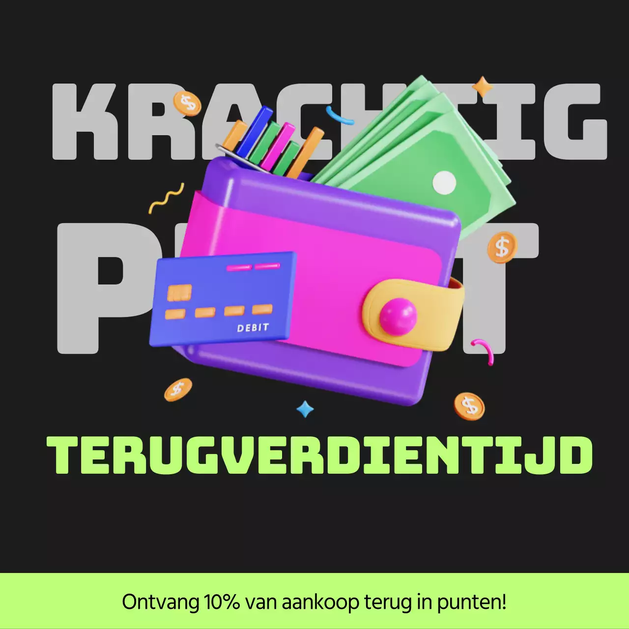 Cyberpunk points payback post in zwart en limoengroen