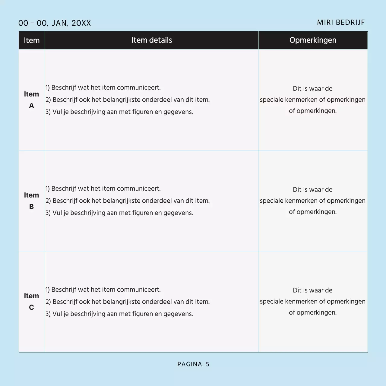 Een eenvoudige, overzichtelijke sjabloonpost in lichtblauw en grijs