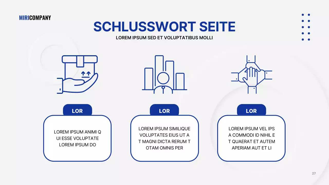 Minimalistische Geschäftspräsentation in Weiß und Marineblau
