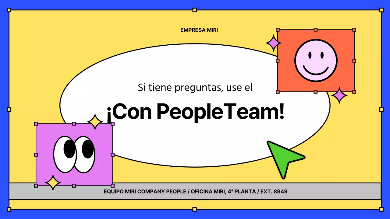 Kitschy amarillo y azul de recursos humanos materiales de formación de nuevos empleados