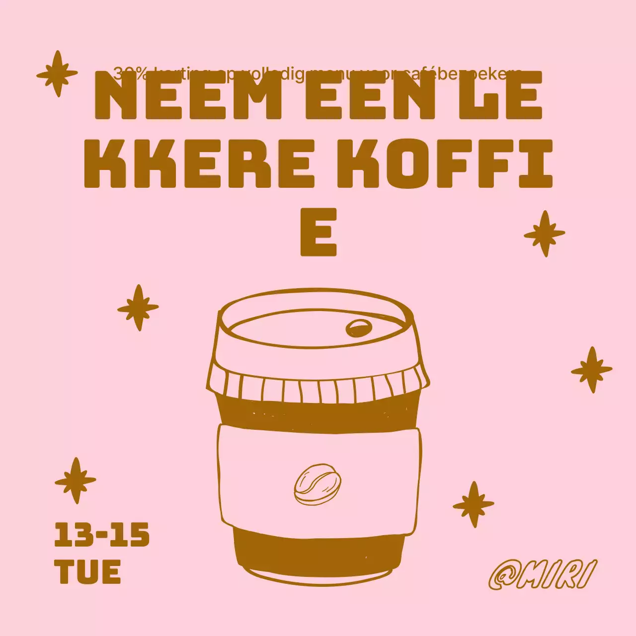 Een pop-art verzameling van café-aankondigingen in bruin en roze Nieuwsbrief