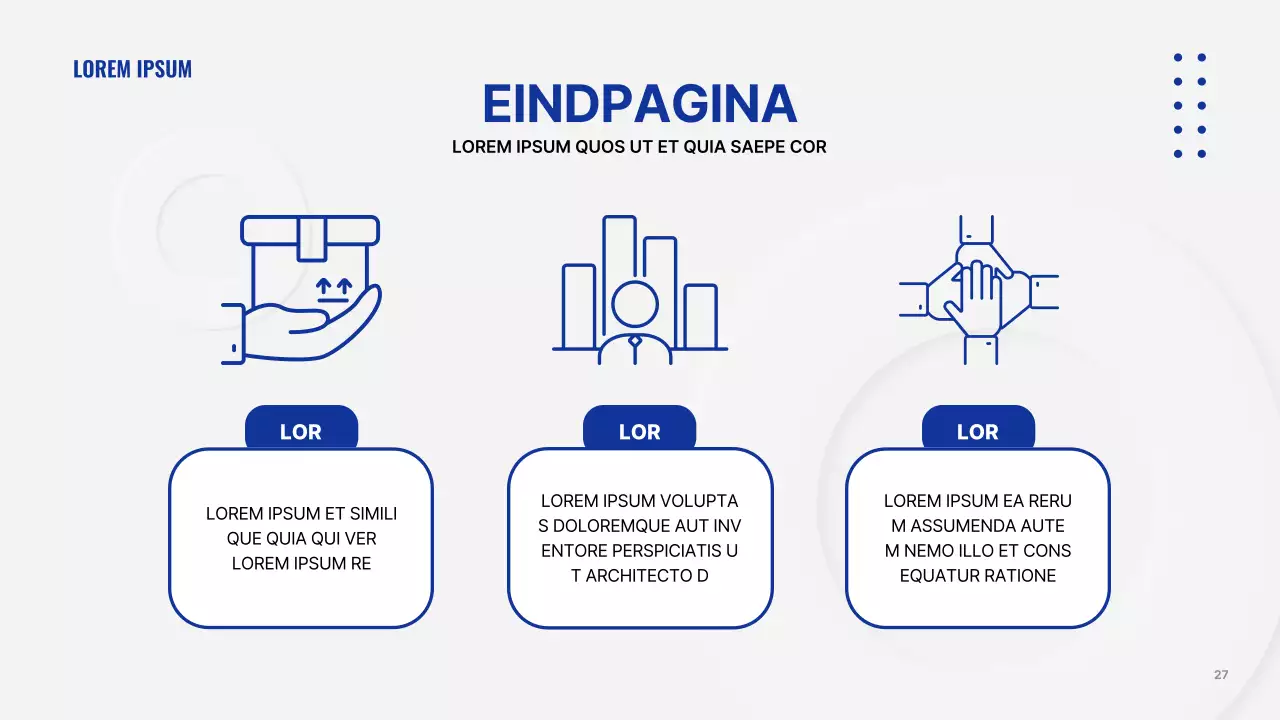 Minimalistische bedrijfspresentatie in wit en marineblauw