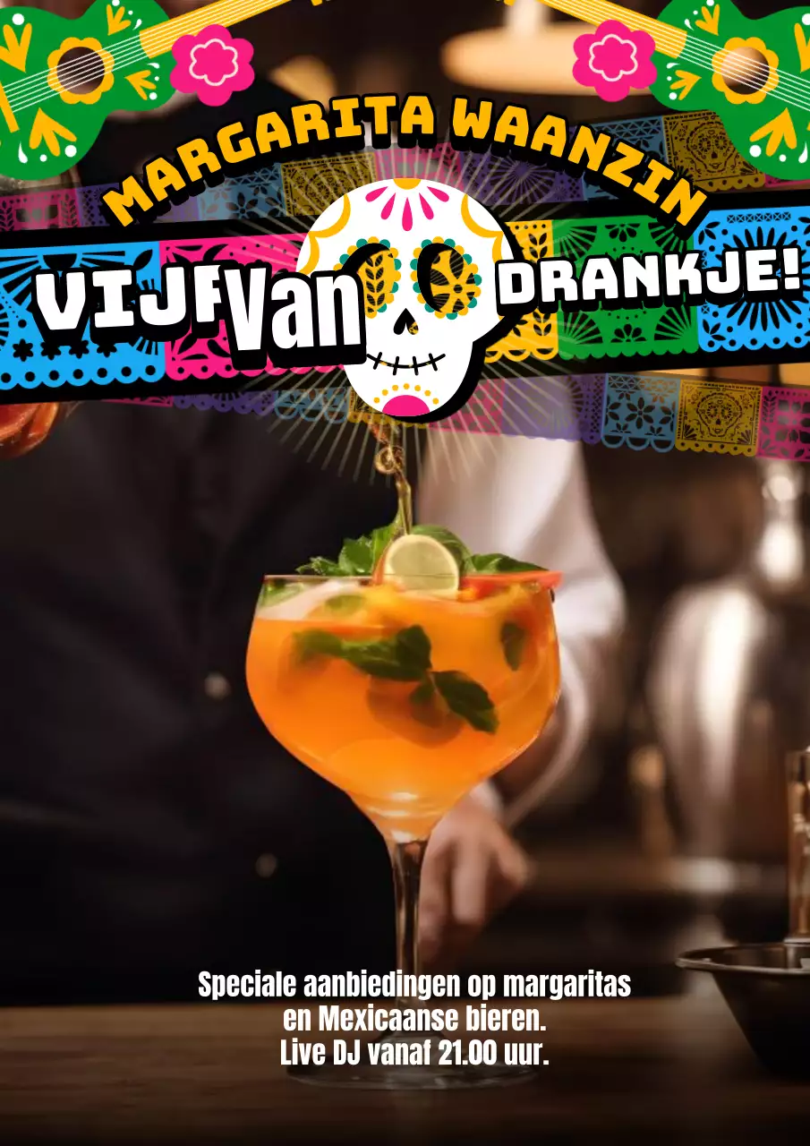 Groen en Oranje Kitsch Cinco Mayo Bar Evenement Advertentie