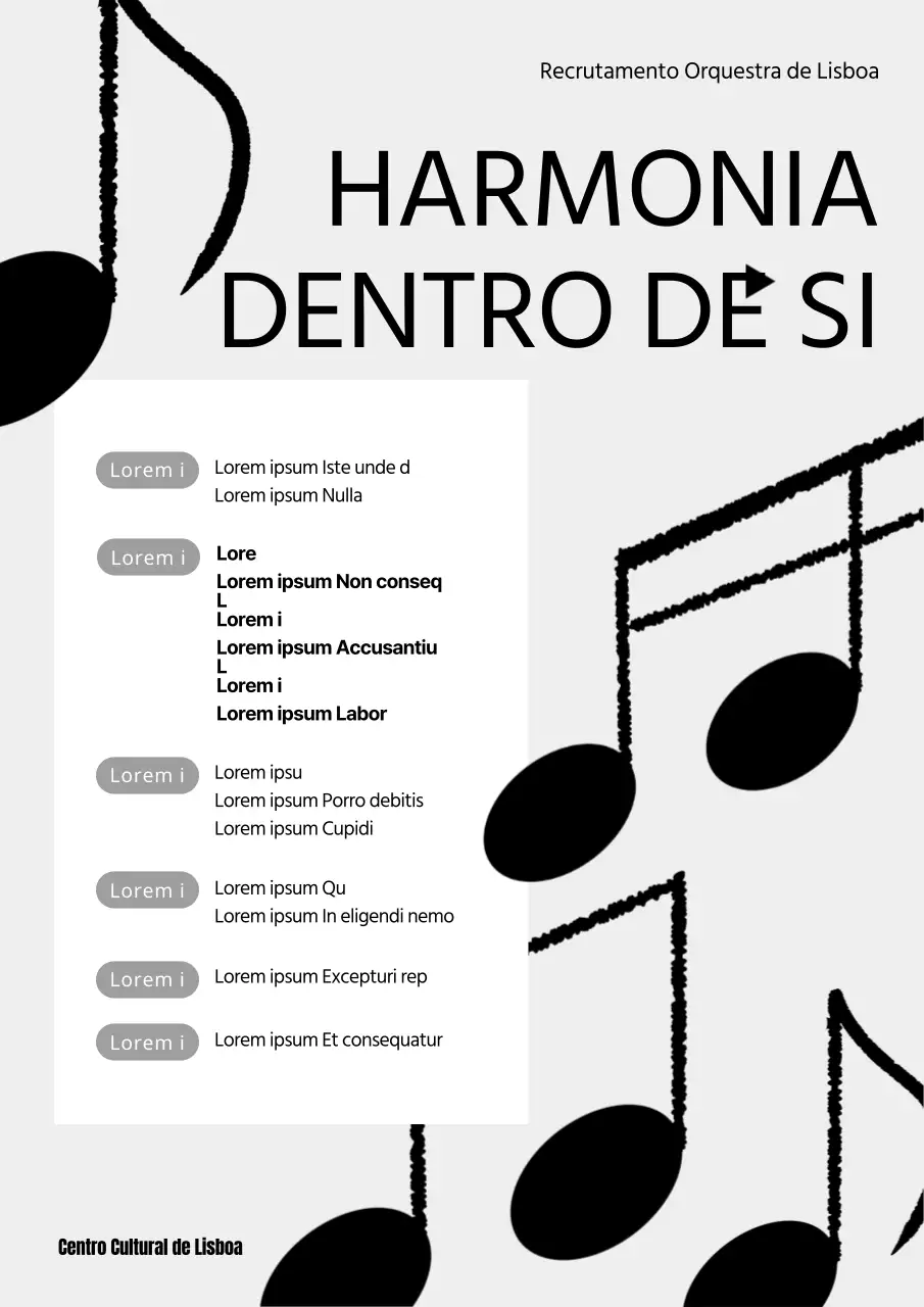 Um simples anúncio de recrutamento de orquestra a cinzento e branco