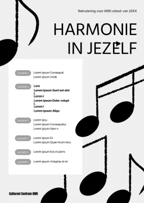 Een eenvoudige grijze en witte aankondiging voor orkestwerving