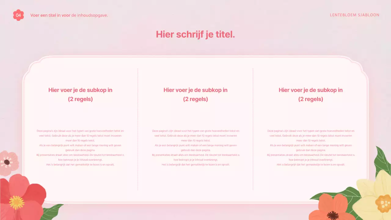 Sjabloonvoorstel met mooie lentebloemen in roze en wit