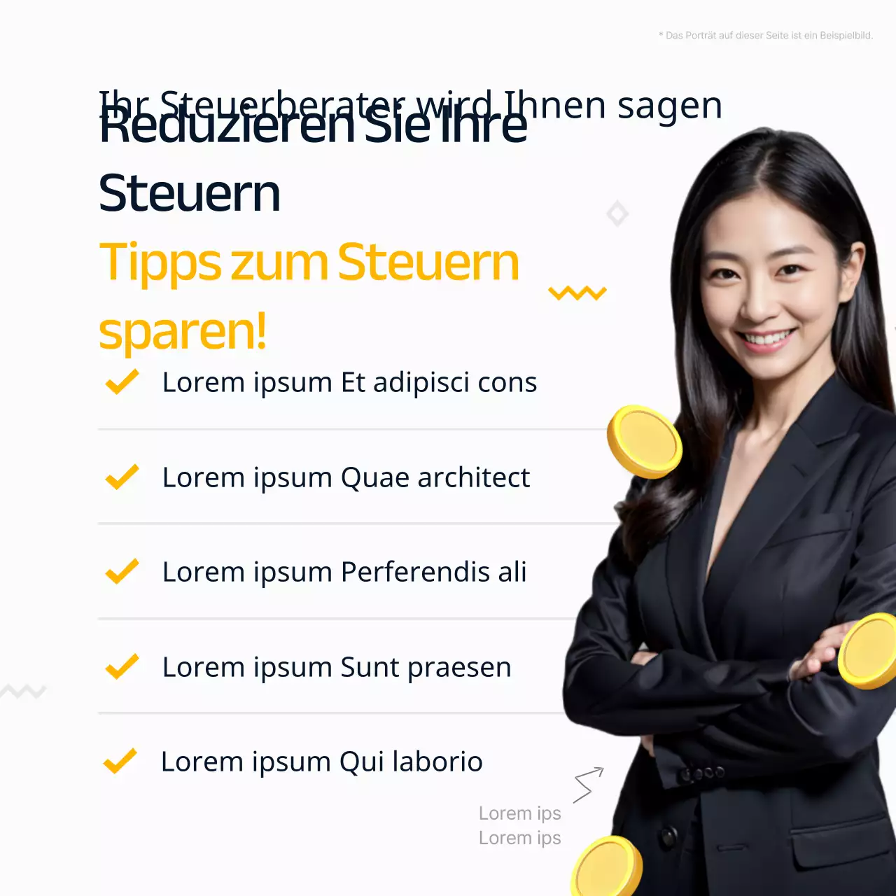 Werbung für eine moderne Steuer- und Wirtschaftsprüfungsgesellschaft in Gelb und Schwarz