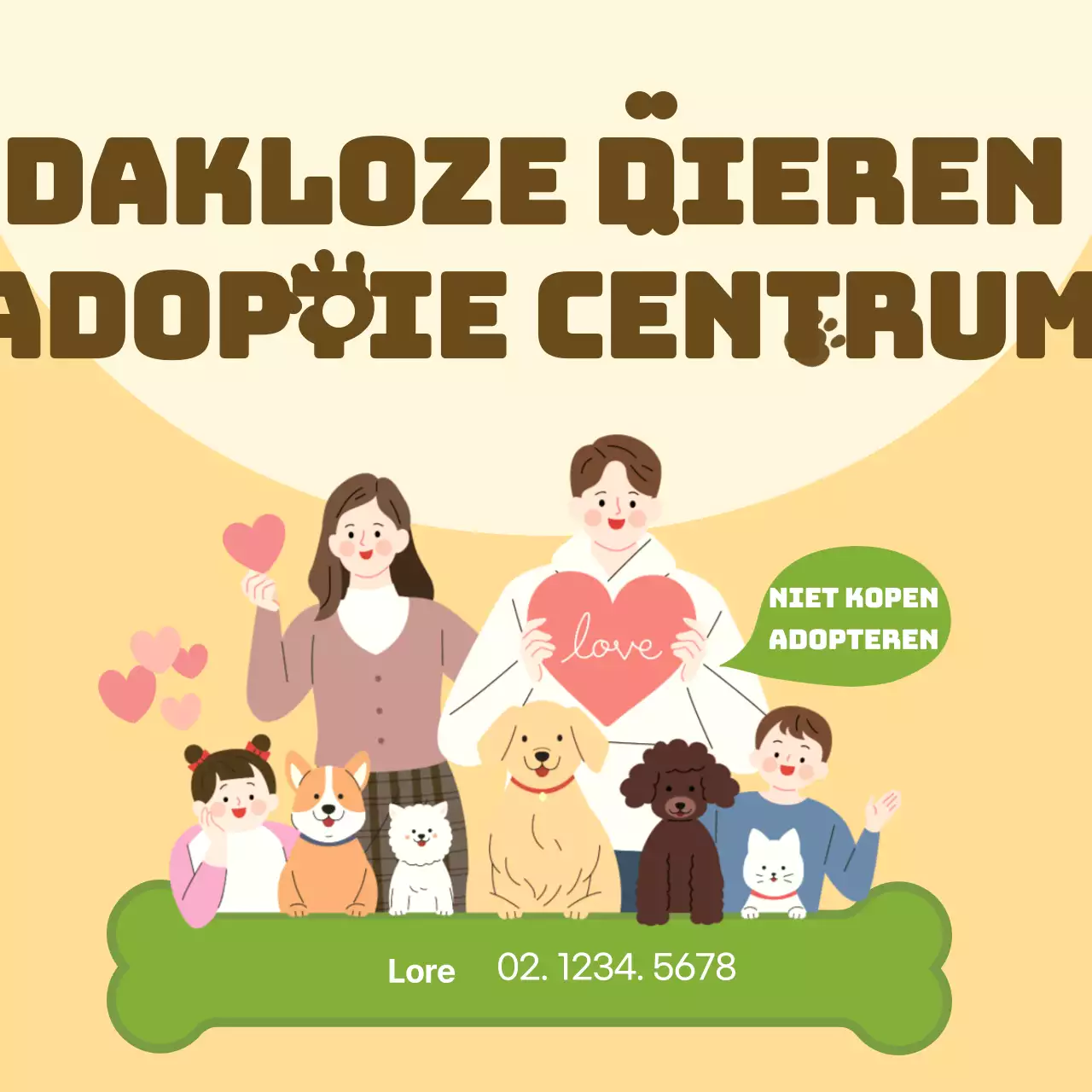 Promoot het gele en groene adoptiecentrum voor huisdieren.