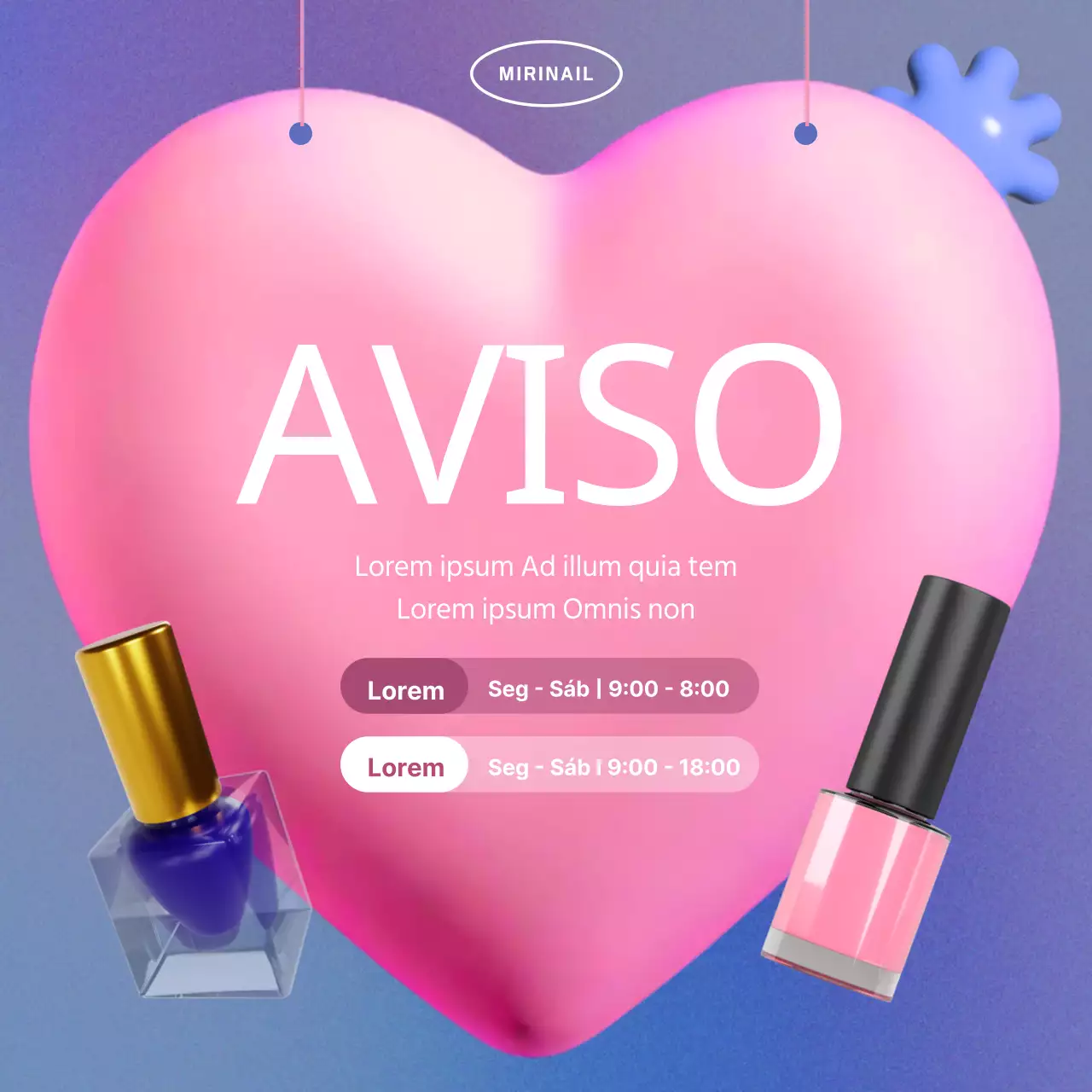 Um salão de manicura roxo e cor-de-rosa anuncia o seu horário de abertura
