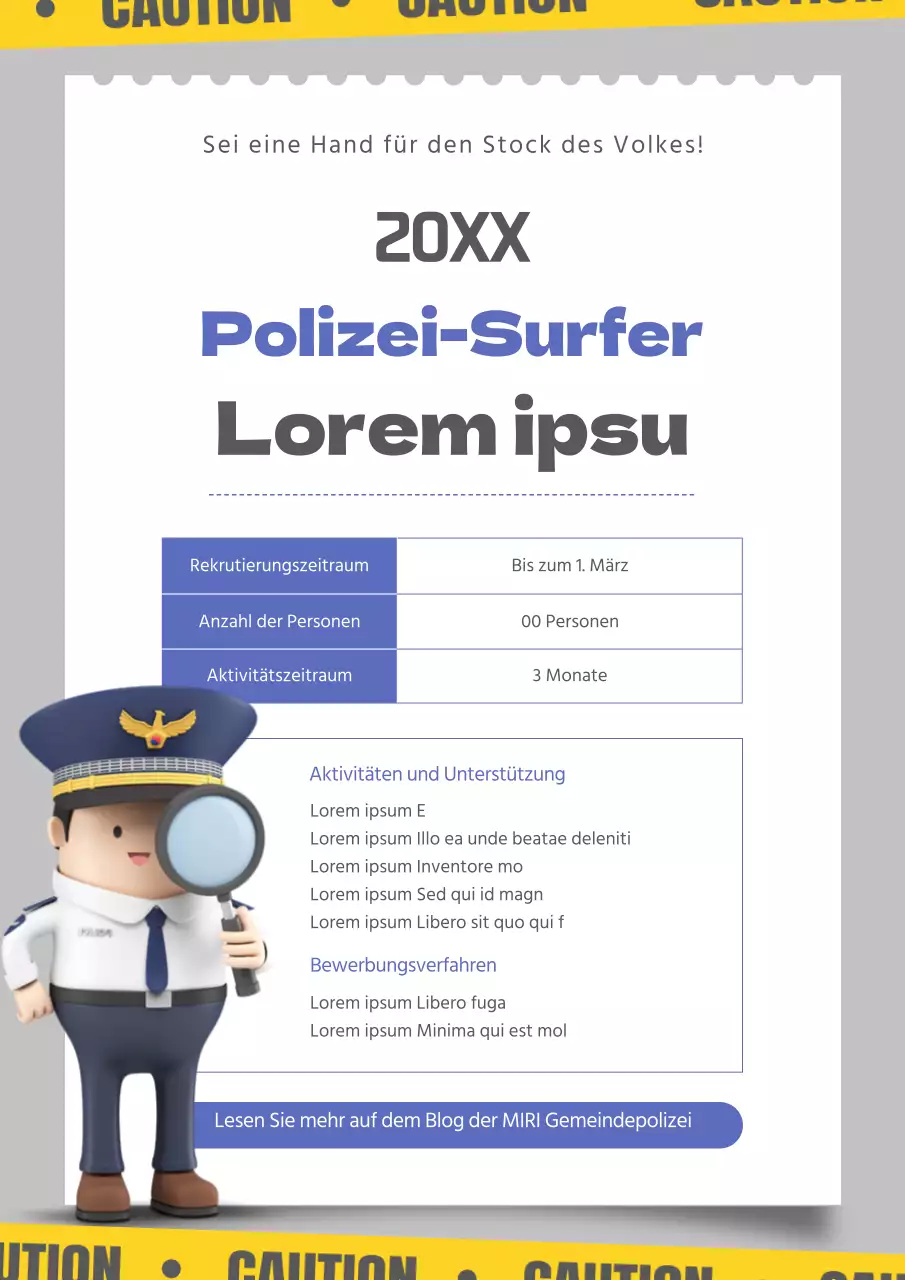Eine einfache blau-gelbe Rekrutierungswerbung für die Polizei