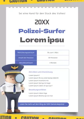 Eine einfache blau-gelbe Rekrutierungswerbung für die Polizei