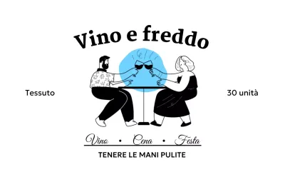 Disegno promozionale con illustrazione di un bevitore di vino