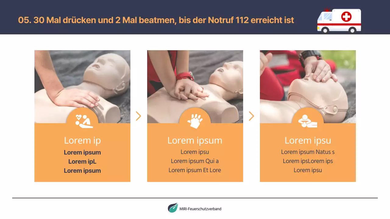 Einfaches Schulungsmaterial für den Brandschutz in Marineblau und Orange