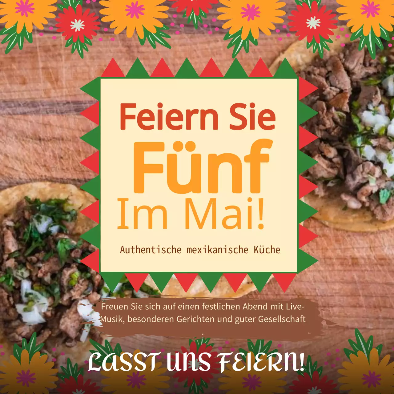 Gelb und Orange Kitsch Cinco de Mayo Restaurant Werbung