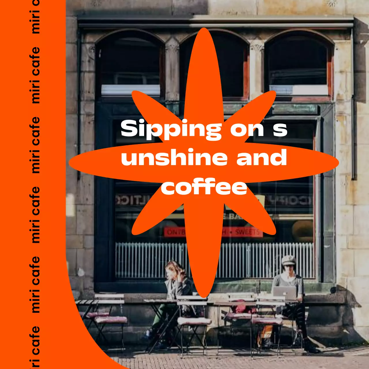 ビビッドな色彩と写真が調和したカフェの広報物