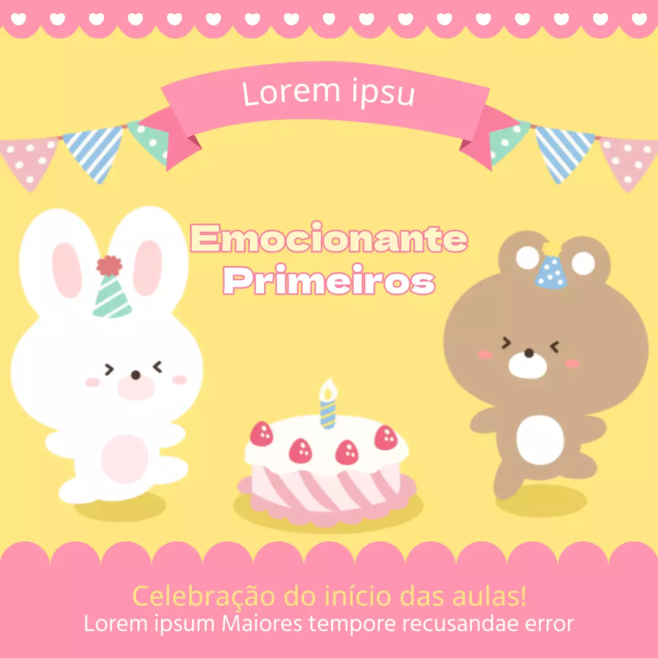 Adorável anúncio de felicitações amarelo e cor-de-rosa
