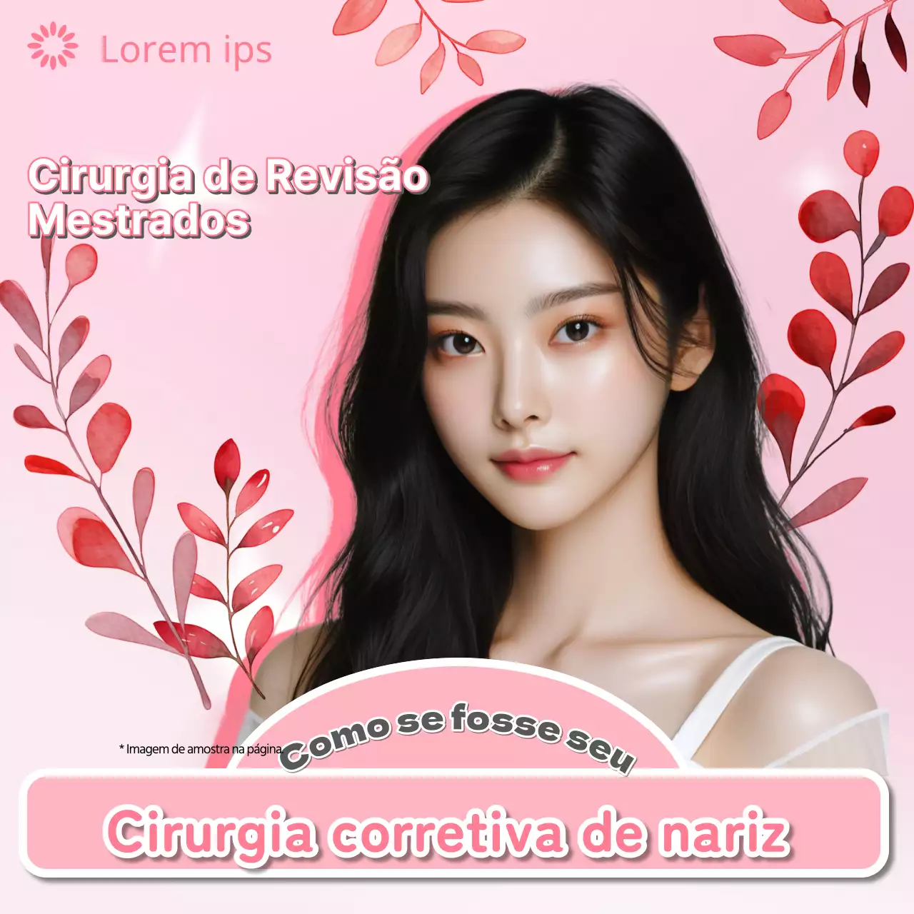 Anúncio de cirurgia de revisão de rinoplastia oriental em cor-de-rosa e vermelho