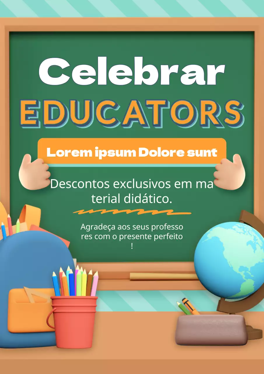 Publicidade da venda do dia do professor Kitsch verde e laranja