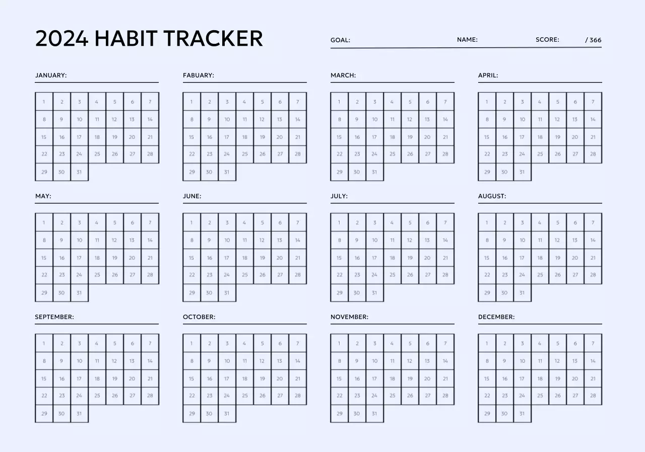 Design a yearly habit tracker that you can check off each month