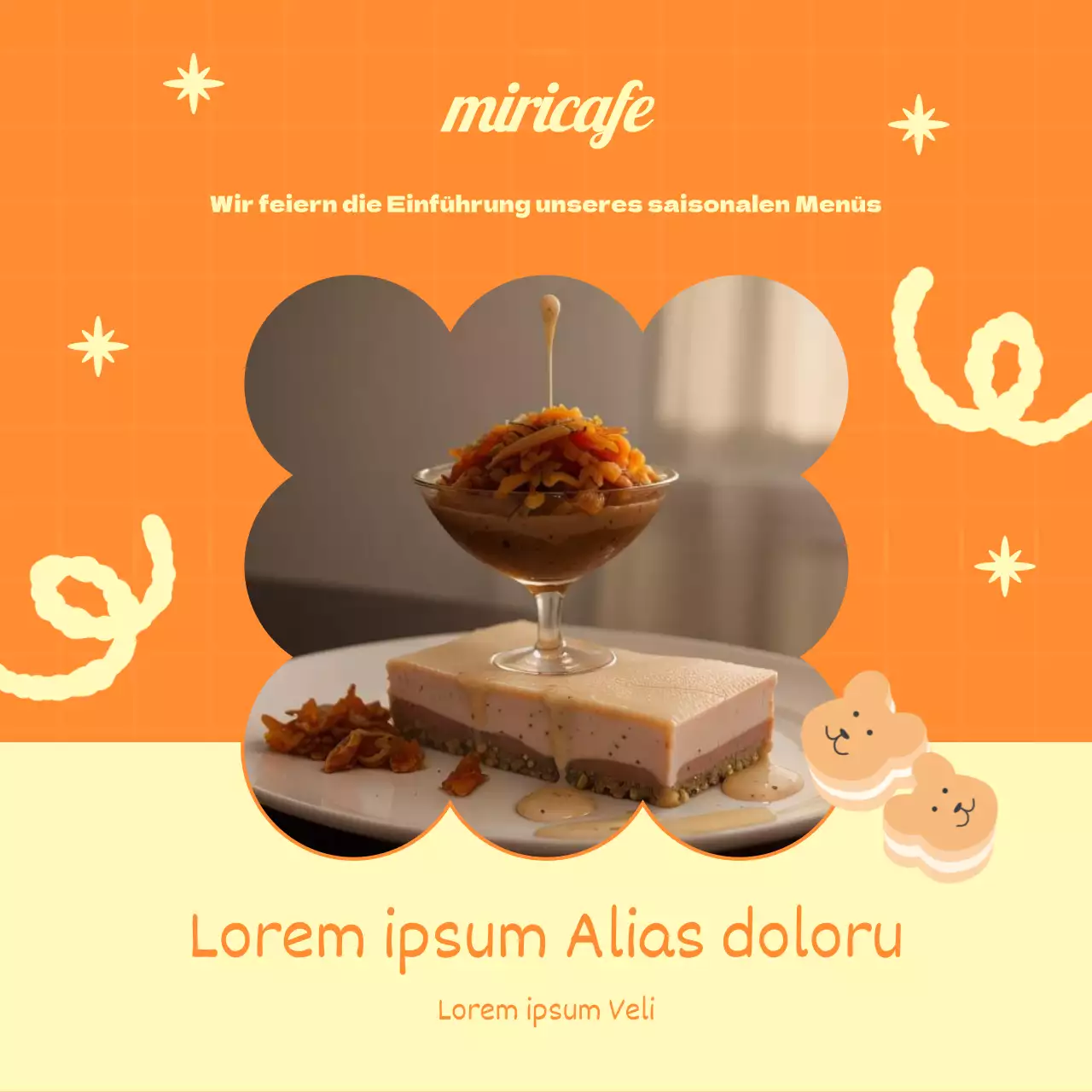 Eine niedliche orange-rosa Café-Ankündigungssammlung