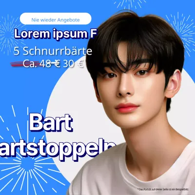 Männliche Laser-Haarentfernungs-Anzeige mit einem Knall in Blau und Weiß