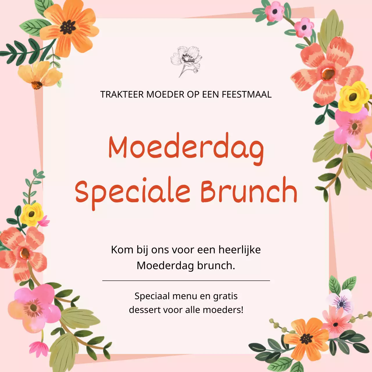 Roze en Groen Elegante Moederdag Brunch Advertentie