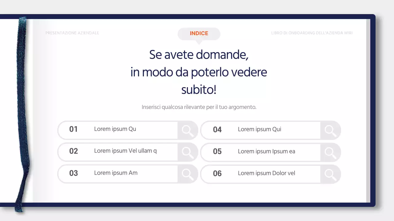 Materiale di formazione semplice, blu e arancione, per l'onboarding dei nuovi assunti