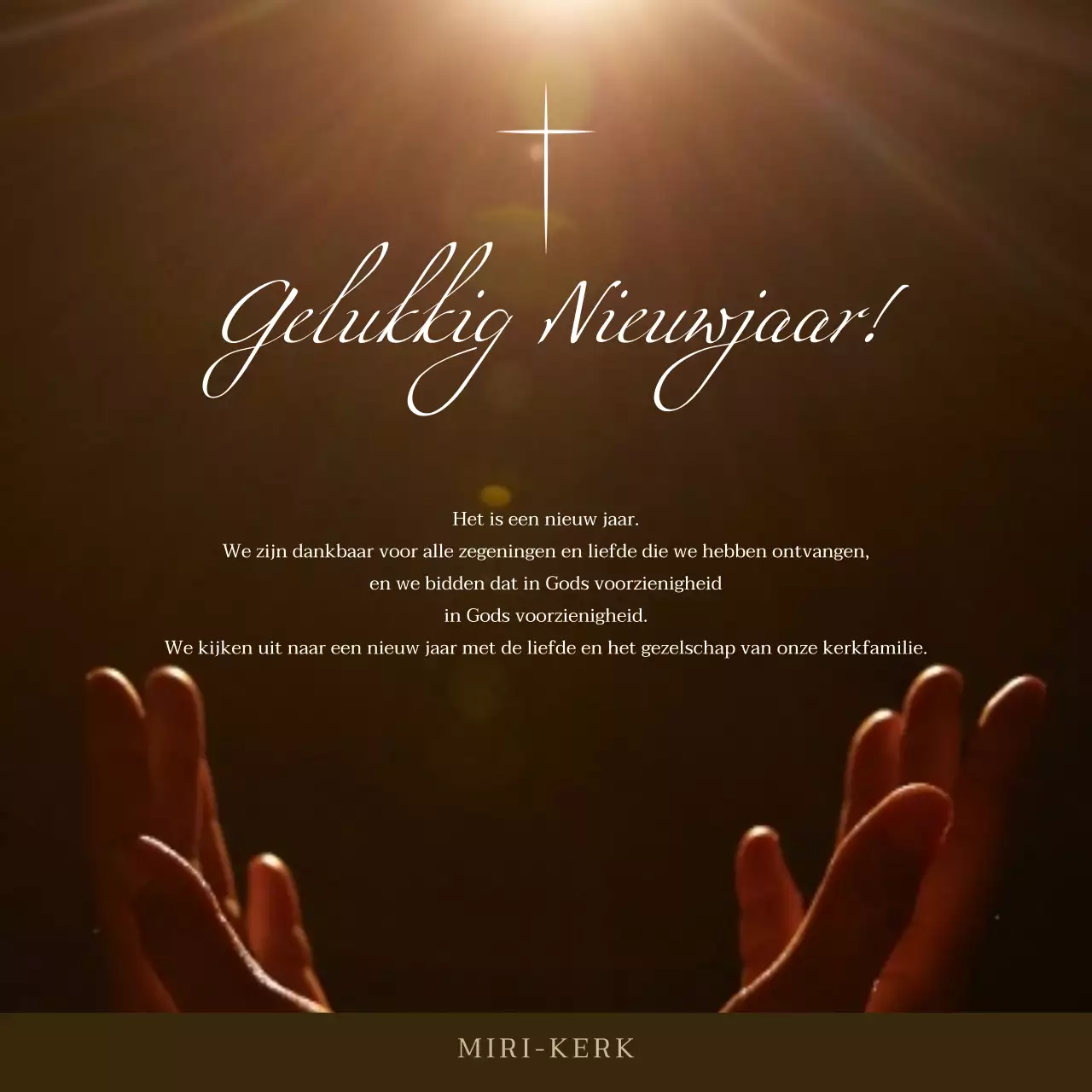 Eenvoudige kerkelijke nieuwjaarskaart in bruin