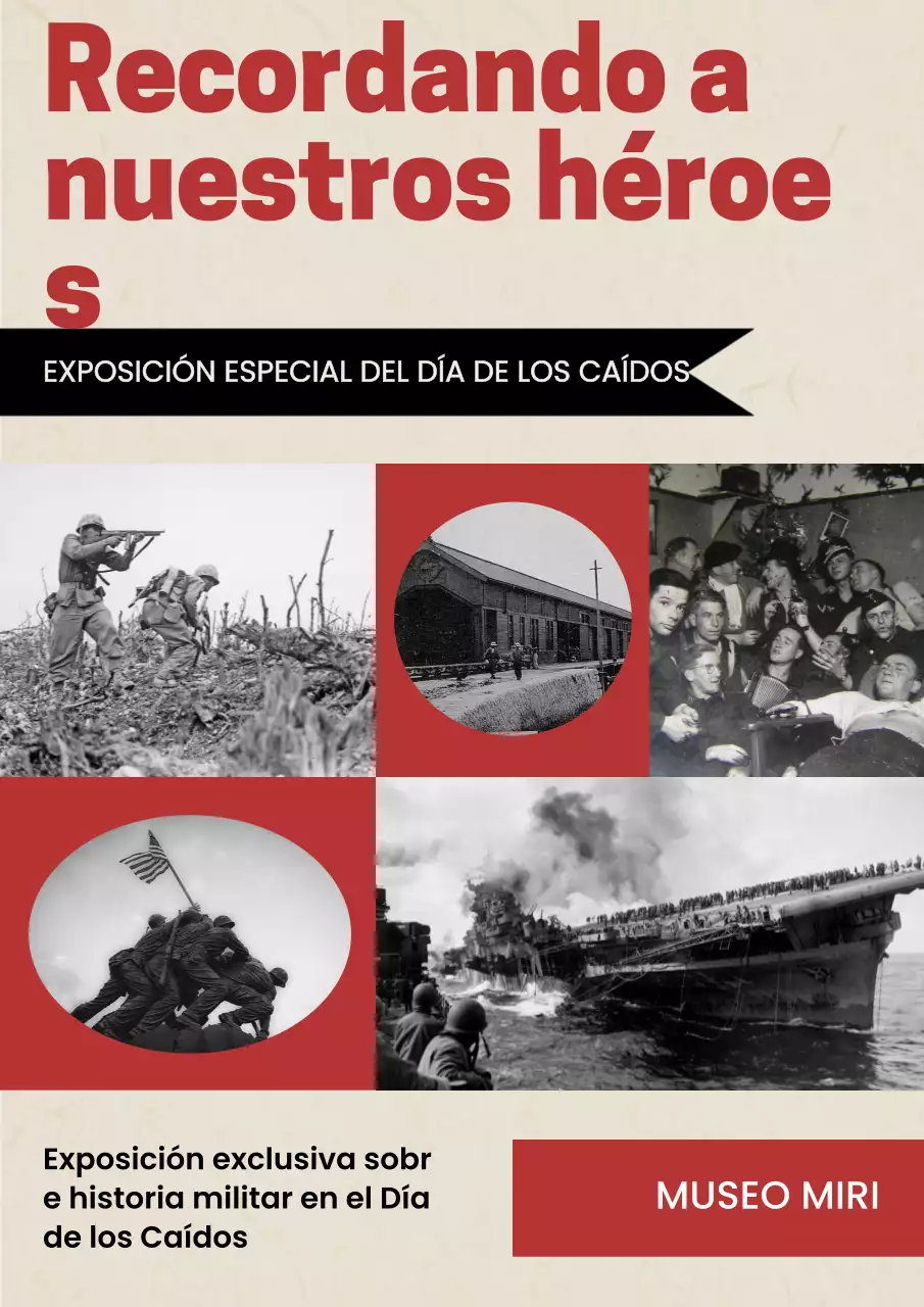 Anuncio geométrico rojo y beige de la exposición del Día del Recuerdo