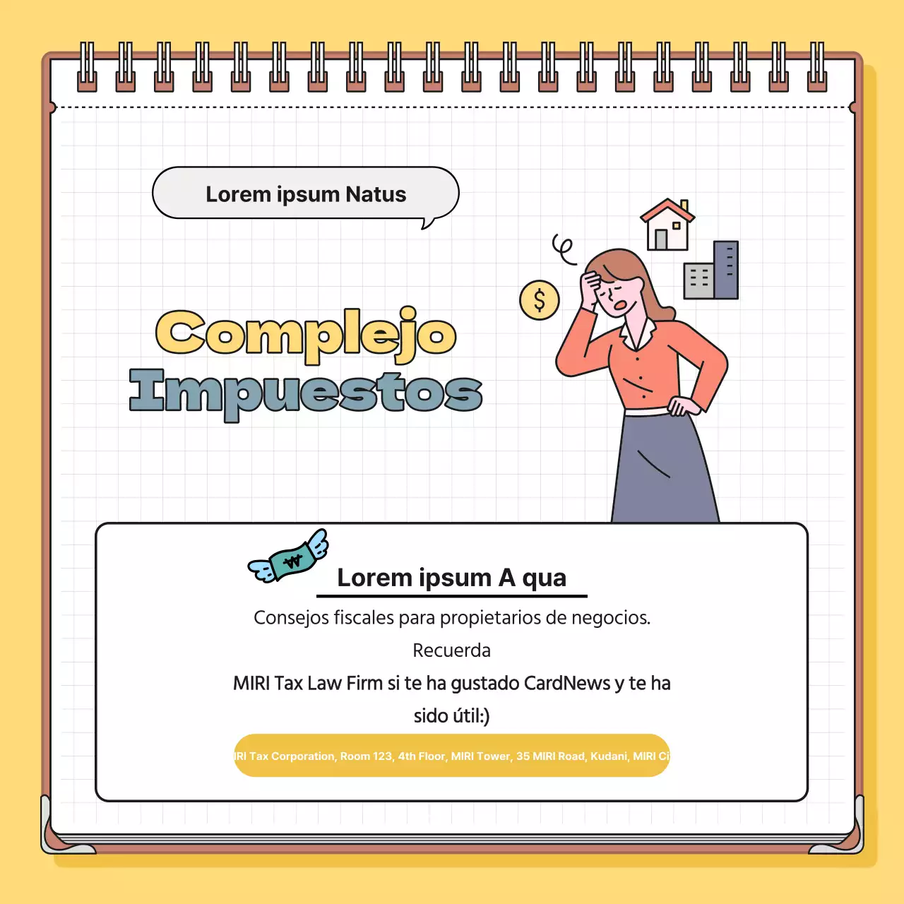 Información fiscal minimalista en amarillo y azul