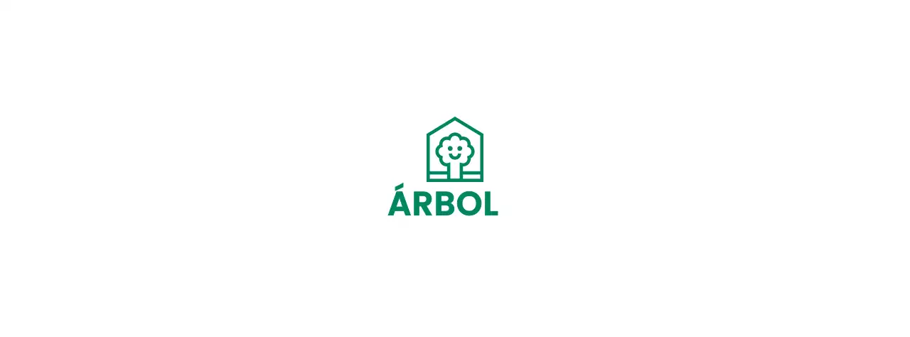 Diseño de empresa de muebles con logotipo de marca que muestra un árbol en una casa