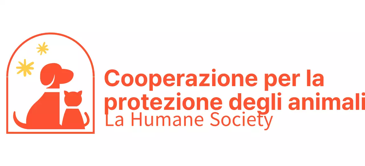 Associazione per la protezione degli animali con un simpatico logo illustrato di un cane e un gatto in rosso.