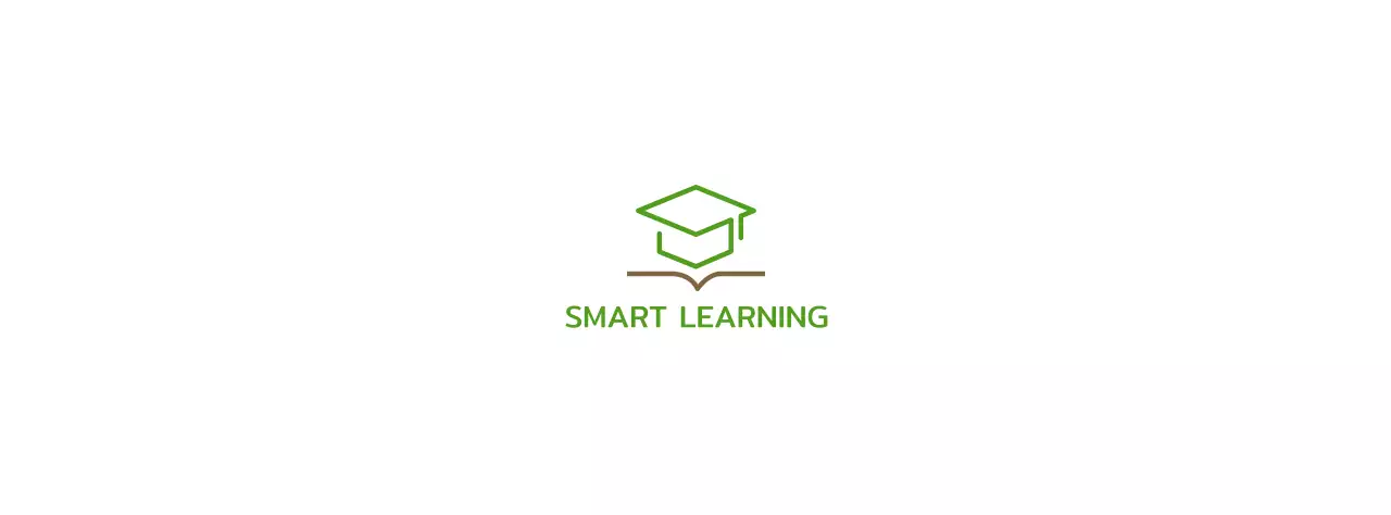Smart Learning with a green bachelor's cap and book illustration logo