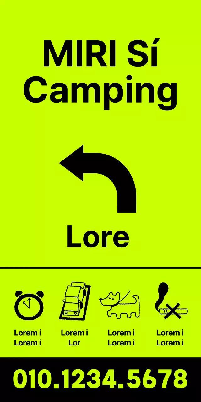 Lugares de acampada en texto negro sobre fondo fluorescente