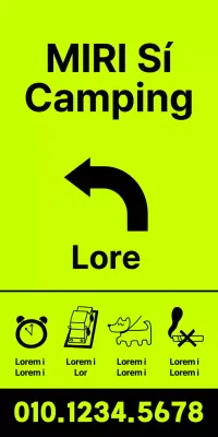 Lugares de acampada en texto negro sobre fondo fluorescente