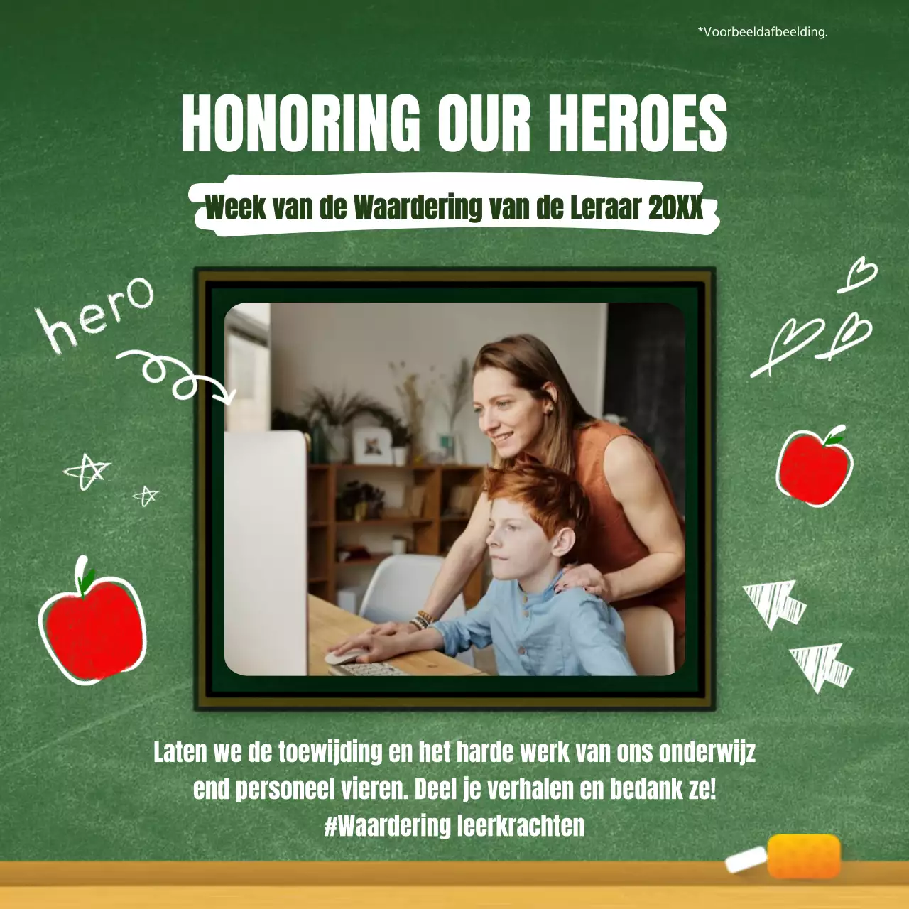 Groen en rood charmante advertentie voor lerarendag