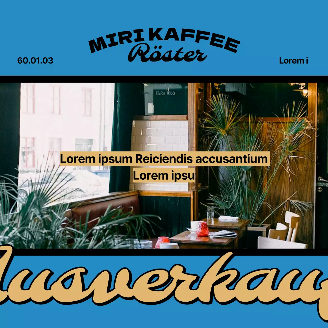 Werbung für ein Café im Vintage-Stil in Gelb und Rot