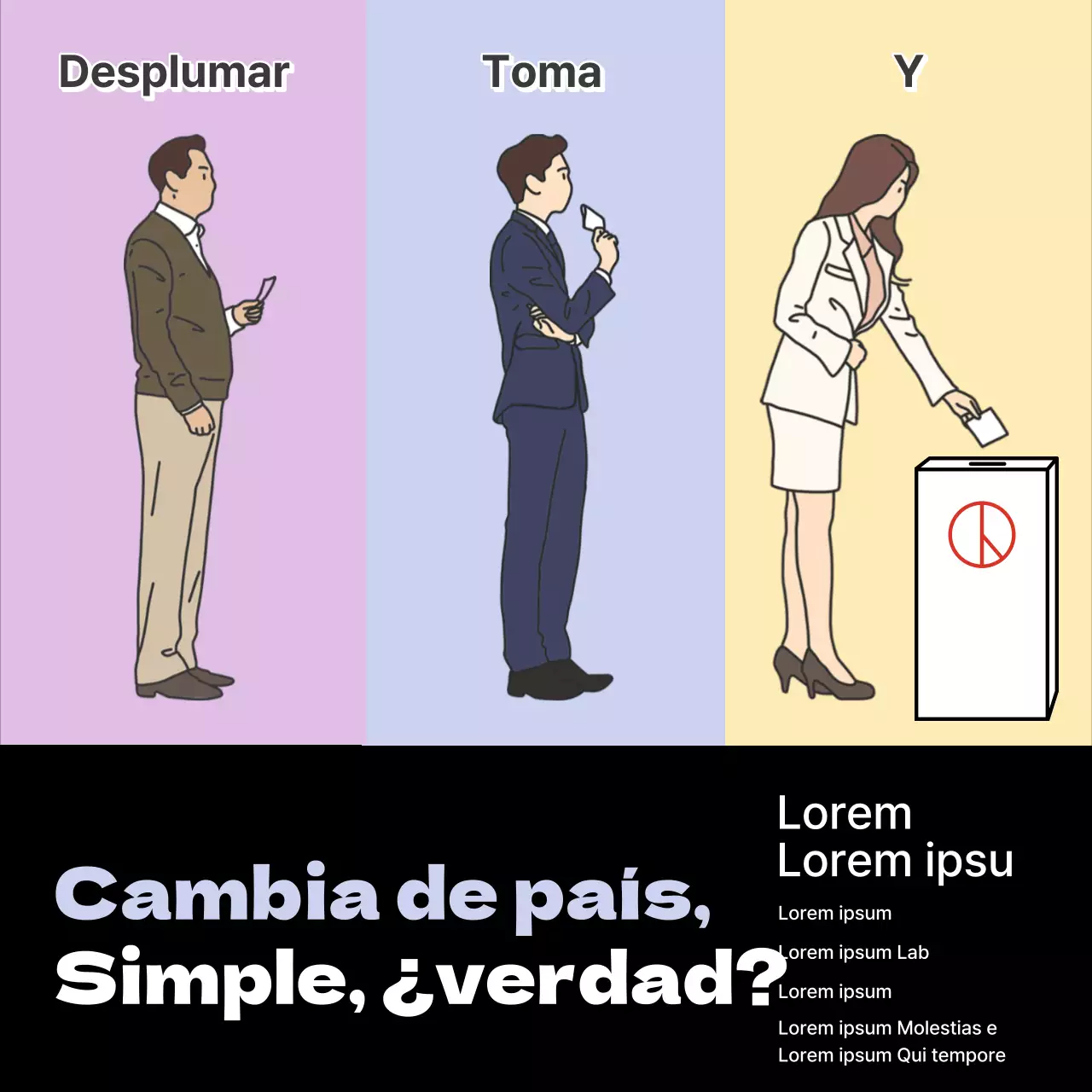 Sencillo anuncio en negro y malva para animar a votar