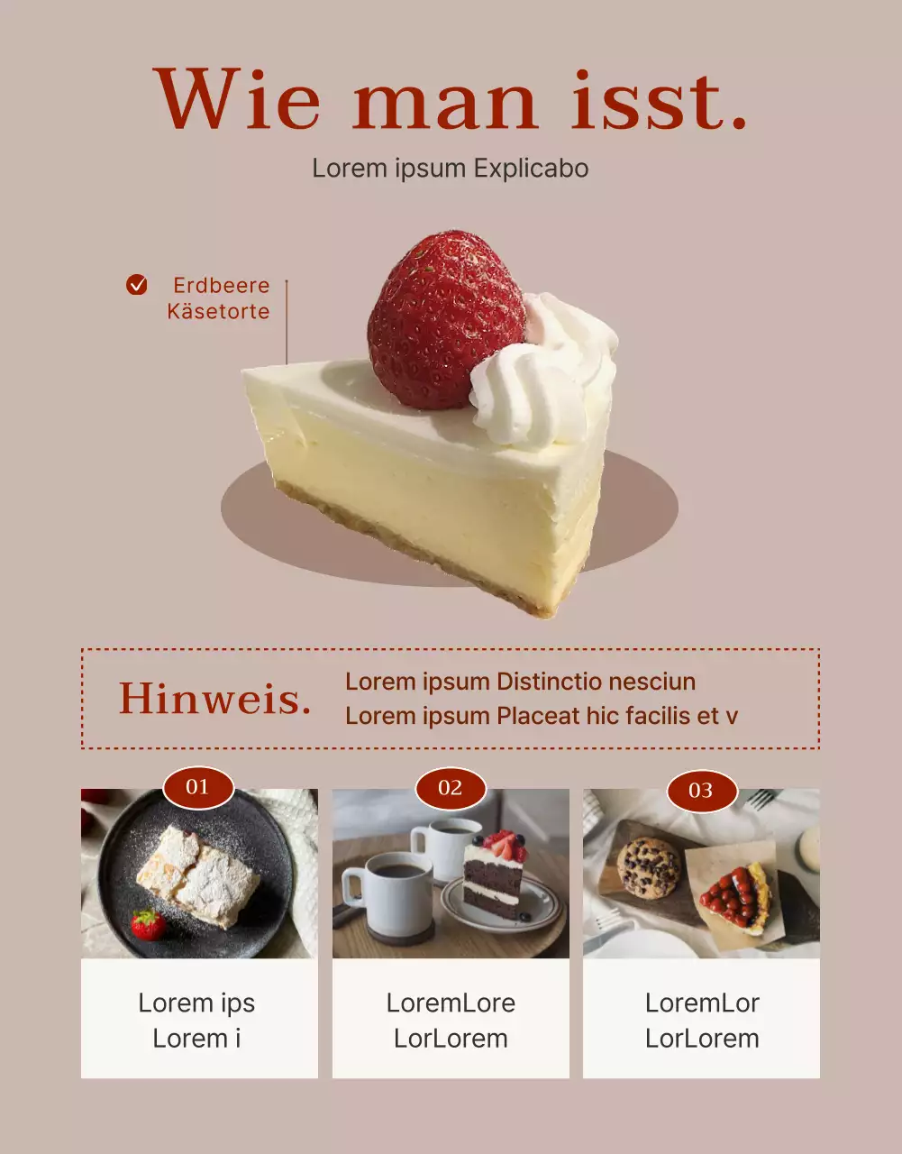 Werbung für eine süße Bäckerei in Rot und Rosa