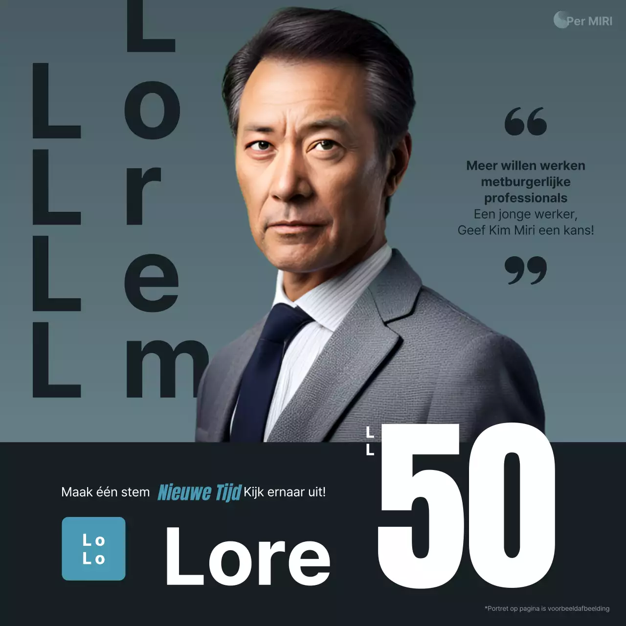 Een eenvoudige campagneadvertentie in marineblauw en wit