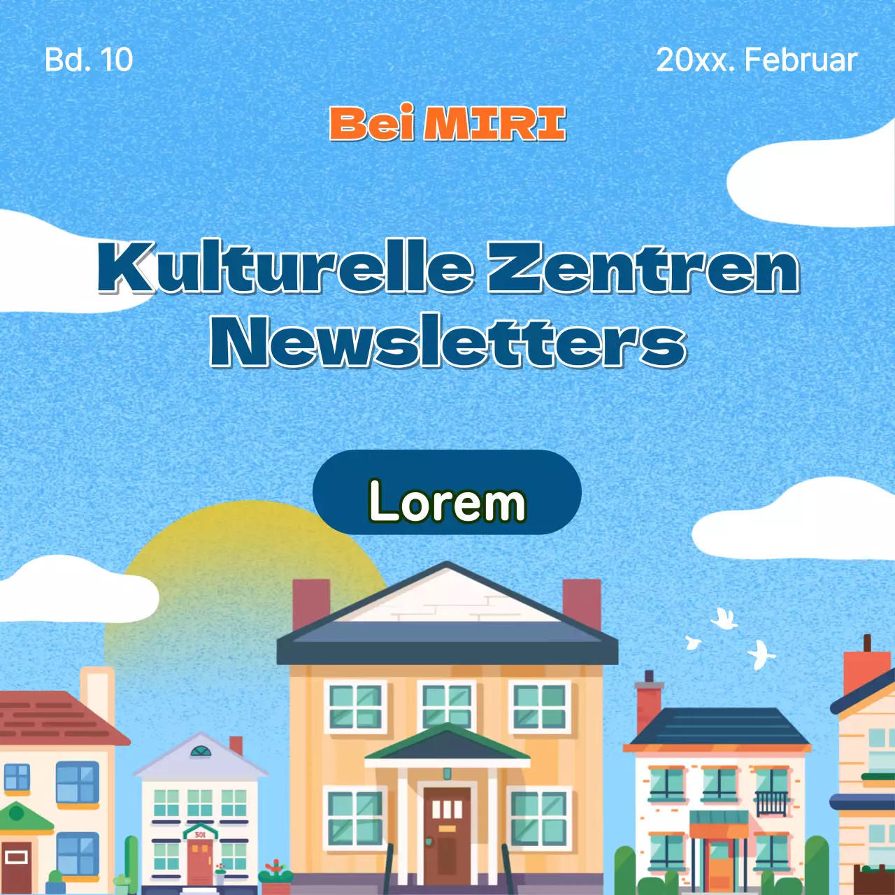 Einfache blaue und gelbe Miniaturvorlage für einen Newsletter