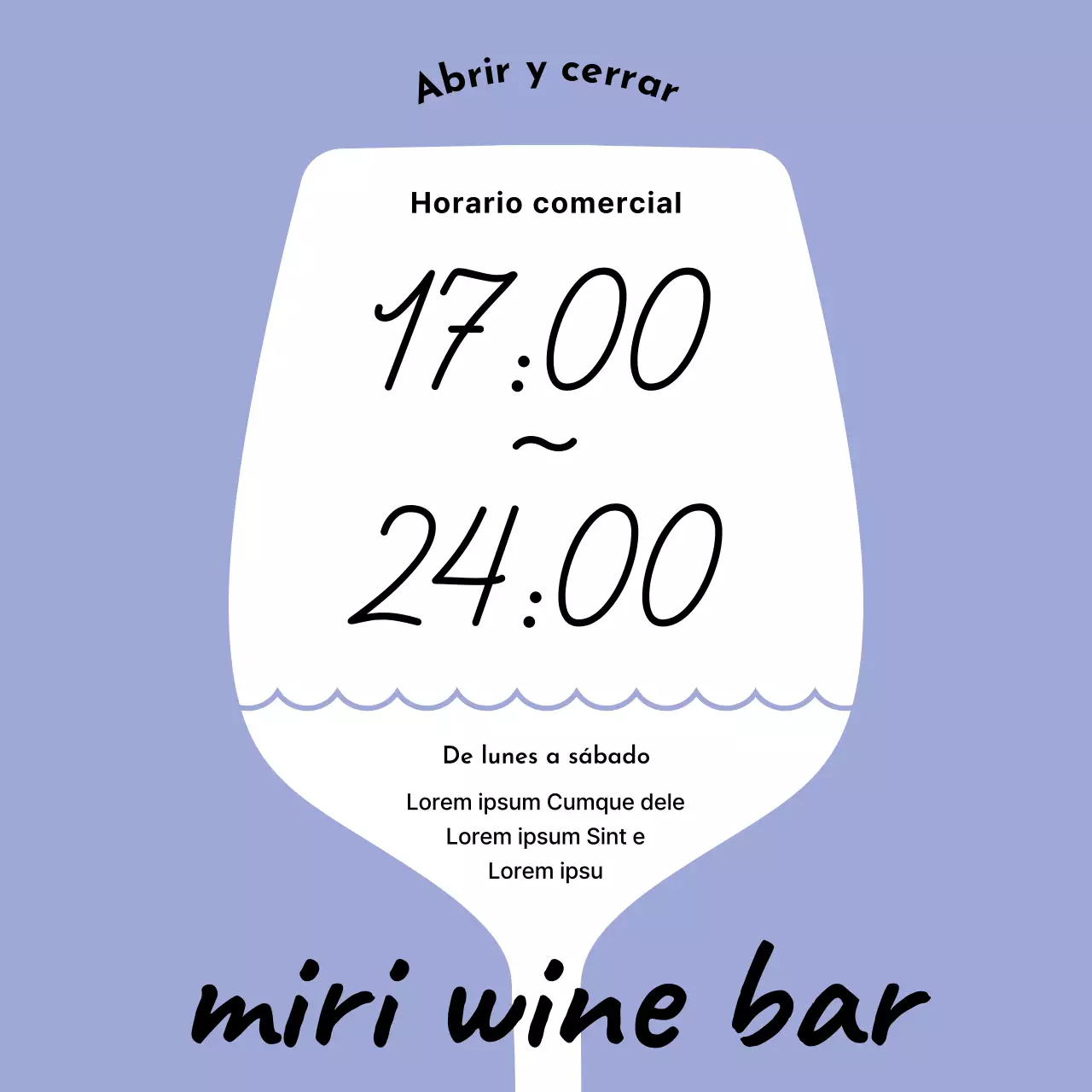 Sencillo anuncio en azul claro del horario de apertura