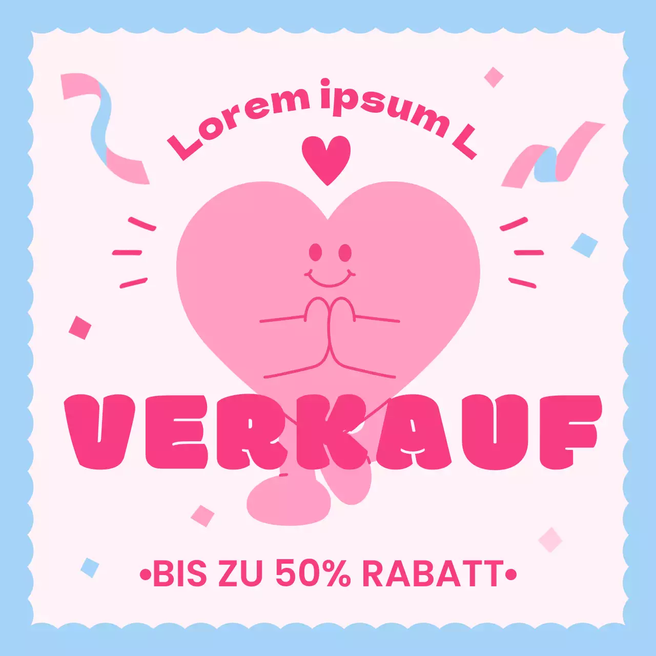 Eine hübsche Anzeige zum Valentinstag in Rosa und Hellblau