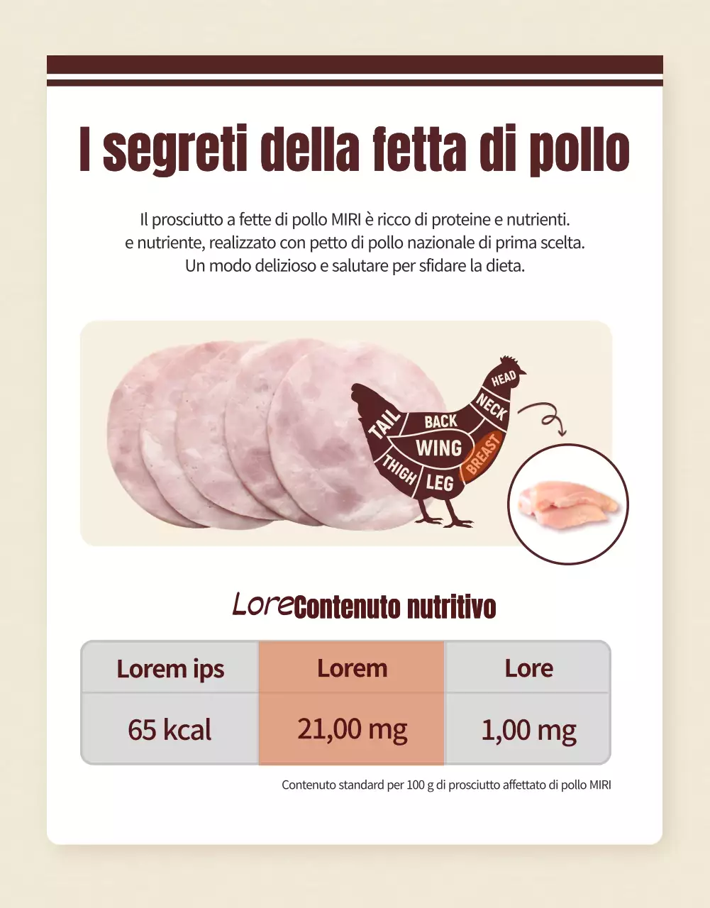 Promuovere una dieta semplice Petto di pollo in marrone e beige