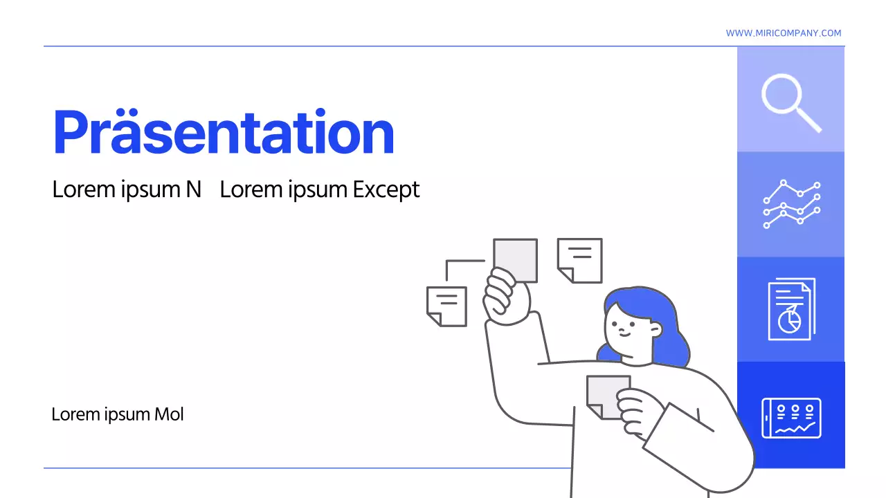 Eine einfache blau-weiße Vorlage für einen Bericht zur Informationsorganisation