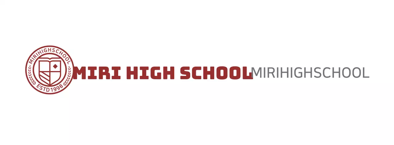 Middelbare school logo in de vorm van een cirkelvormig onderwijssymbool in bordeauxrood