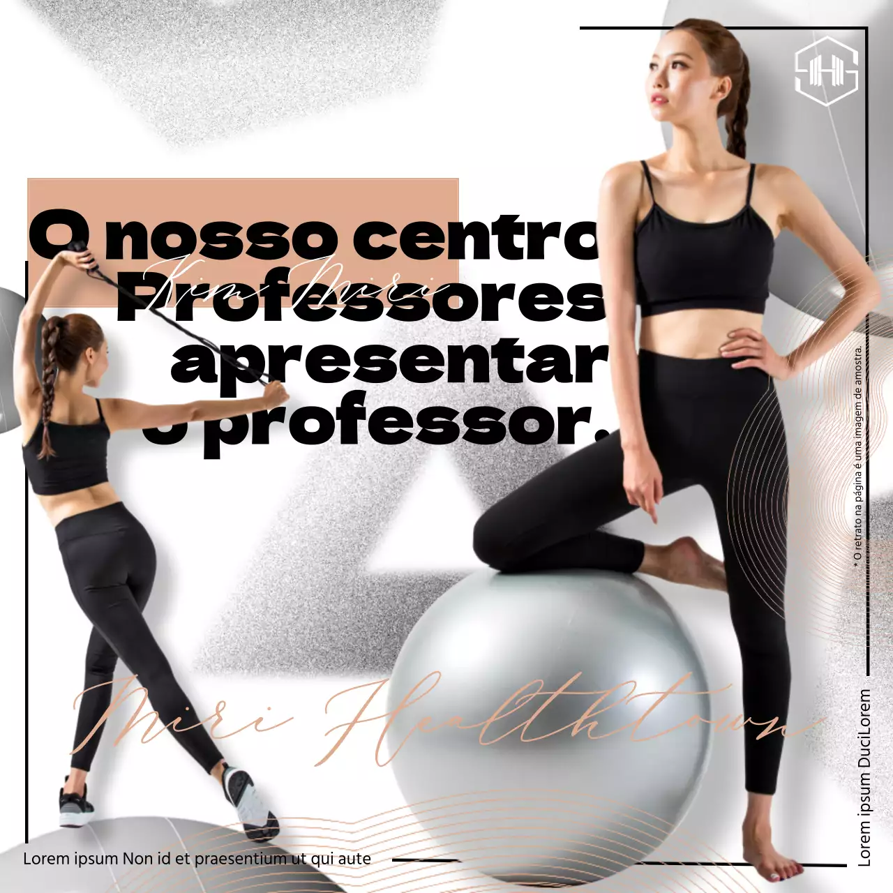 Promover um professor de Pilates com classe em preto e bege
